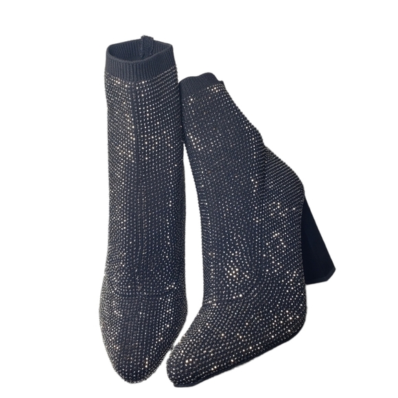 Material Girl Baybe Black Sequin Pull-On Closed Toe Pointed Bootie Sz 5.5M - Picture 4 of 11